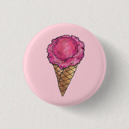 Erdbeere Rosa Eiscreme Waffelkone Feinschmecker Button