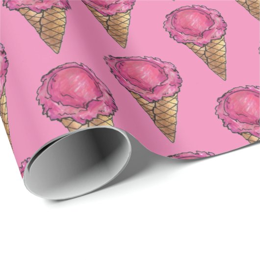 Erdbeere Rosa Eiscreme Waffelkone Geschenkpapier (Rolleneckpunkt)