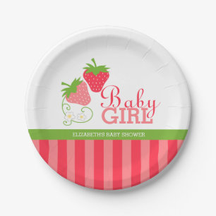 Erdbeere Rosa und Grün Baby Shower Pappteller