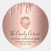 Erdbeere Rose Gold Kupfer Tropfen Confection Süßig Runder Aufkleber (Vorderseite)