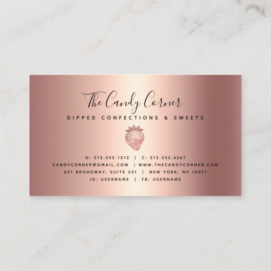 Erdbeere Rose Gold Kupfer Tropfen Confection Süßig Visitenkarte (Rückseite)