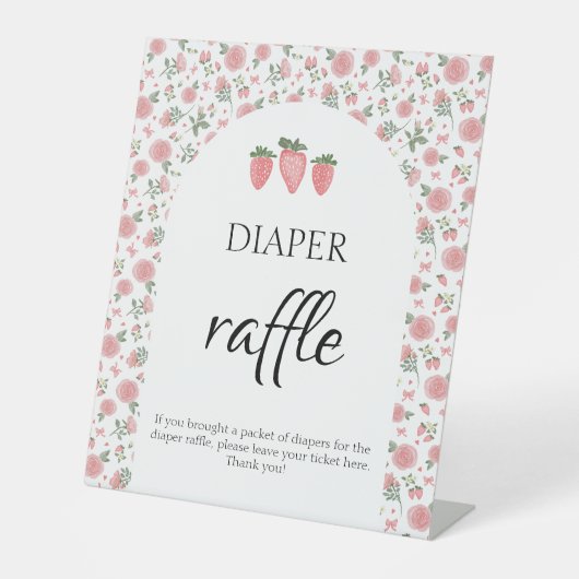 Erdbeere & Rose Kinderdusche Windeln Raffle-Zeiche Sockelschild (Vorderseite)