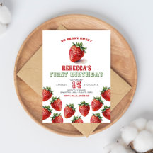 Erdbeere Rot Berry Sweet 1. Geburtstagseinladung