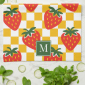 Erdbeere Rustikale Bauernhaus Schachbrett-Monogram Geschirrtuch (Gefaltet)