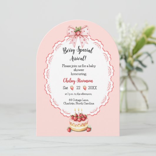 Erdbeere Shortcake Baby Dusche Einladung (Stehend Vorderseite)
