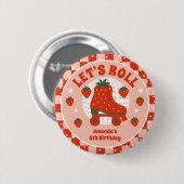 Erdbeere-Skate | Retro Roller Skaten Geburtstag Button (Vorne & Hinten)