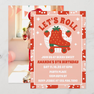 Erdbeere-Skate   Retro Roller Skaten Geburtstag Einladung