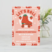 Erdbeere-Skate | Retro Roller Skaten Geburtstag Einladung (Stehend Vorderseite)