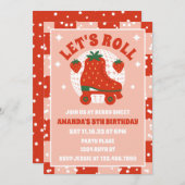 Erdbeere-Skate | Retro Roller Skaten Geburtstag Einladung (Vorne/Hinten)