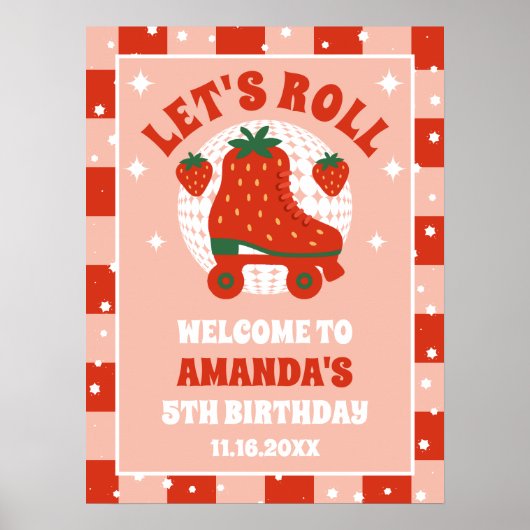 Erdbeere-Skate | Retro Roller Skaten Geburtstag Poster (Vorne)