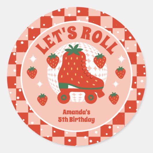 Erdbeere-Skate | Retro Roller Skaten Geburtstag Runder Aufkleber (Vorderseite)