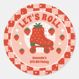 Erdbeere-Skate | Retro Roller Skaten Geburtstag Runder Aufkleber