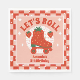 Erdbeere-Skate | Retro Roller Skaten Geburtstag Serviette