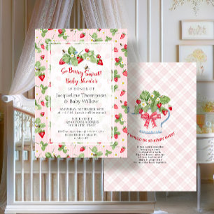 Erdbeere So Berry Sweet Pink Gingham Mädchen Dusch Einladung
