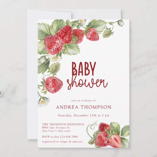 Erdbeere | Sommer-Baby-Shower-Einladung Einladung (Vorderseite)