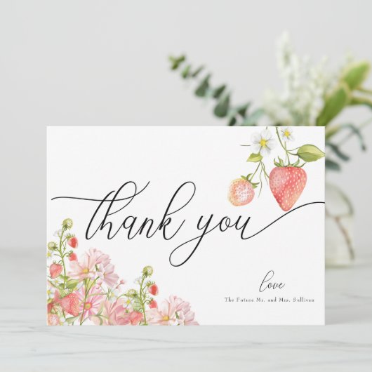 Erdbeere | Sommerliches Brautparty Dankeskarte (Stehend Vorderseite)