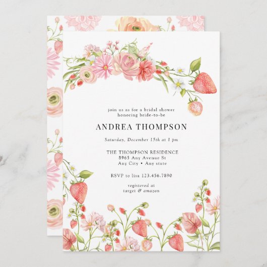 Erdbeere | Sommerliches Brautparty Einladung (Vorne/Hinten)