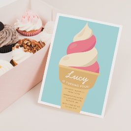 Erdbeere Swirt Eiscreme Kindergeburtstag Party Einladung