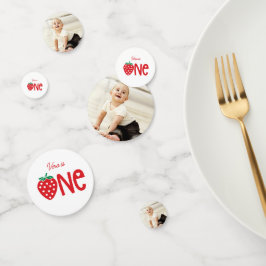 Erdbeere Thema 3-Foto Erster Geburtstag Dekoration Konfetti