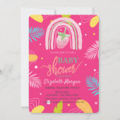 Erdbeere Tropische Blätter Pink Baby Dusche Einladung (Vorderseite)