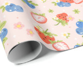 Erdbeere und Blaubeere nahtloses Muster Geschenkpapier (Rolleneckpunkt)