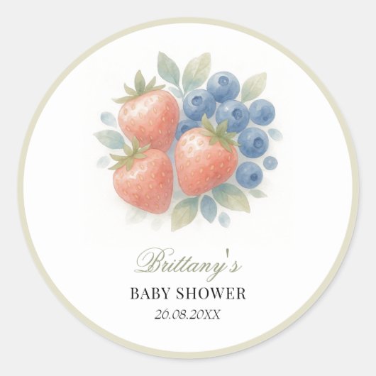 Erdbeere und Blueberry Baby Dusche Runder Aufkleber (Vorderseite)