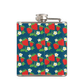 Erdbeere und Blume Blaues Muster Monogramm Flachmann (Rückseite)