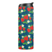 Erdbeere und Blume Blaues Muster Monogramm Thermosbecher (Nach links gedreht)