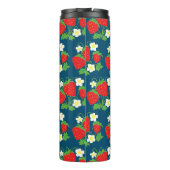 Erdbeere und Blume Blaues Muster Monogramm Thermosbecher (Rückseite)