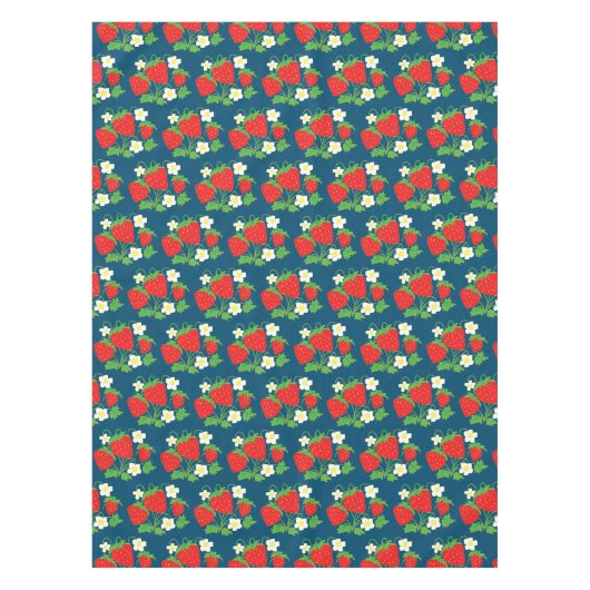 Erdbeere und Blume Blaues Muster Tischdecke (Vorderseite)