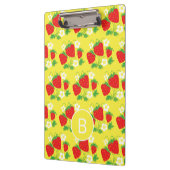 Erdbeere und Blume Gelbes Muster Monogrammiert Klemmbrett (Links)