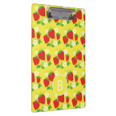 Erdbeere und Blume Gelbes Muster Monogrammiert Klemmbrett (Rechts)