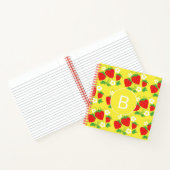 Erdbeere und Blume Gelbes Muster Monogrammiert Notizblock (Innenseite)
