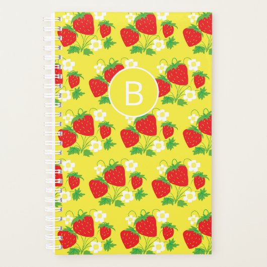 Erdbeere und Blume Gelbes Muster Monogrammiert Planer (Vorderseite)