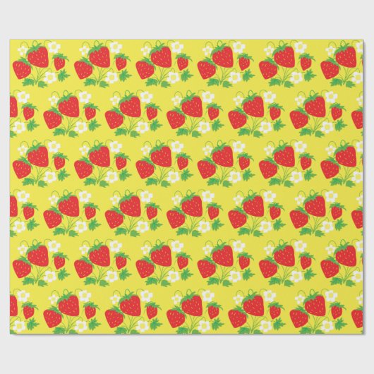Erdbeere und Blume Muster Gelb Geschenkpapier (Flach)