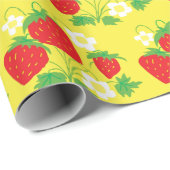 Erdbeere und Blume Muster Gelb Geschenkpapier (Rolleneckpunkt)