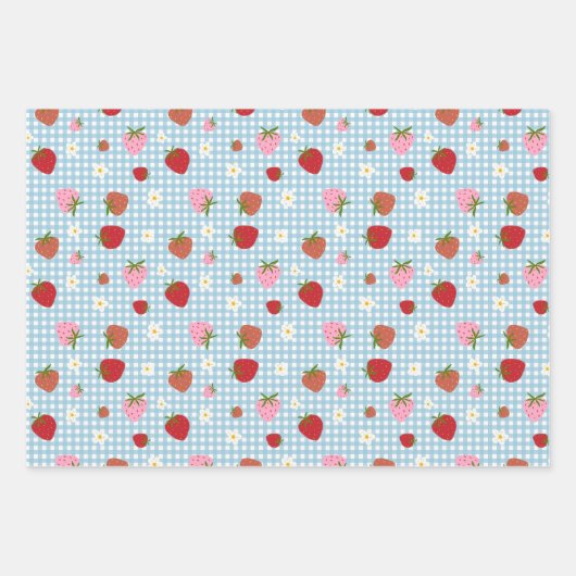 Erdbeere und Blume Nahtloses Muster Geschenkpapier Set (Vorderseite)