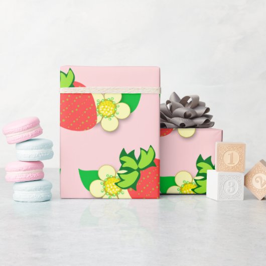 Erdbeere und Blume Rosa Umhüllungspapier Geschenkpapier (Babyparty)