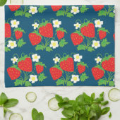 Erdbeere und Blumen Blaues Muster Geschirrtuch (Gefaltet)