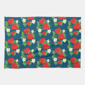 Erdbeere und Blumen Blaues Muster Geschirrtuch (Horizontal)