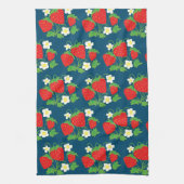 Erdbeere und Blumen Blaues Muster Geschirrtuch (Vertikal)