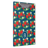 Erdbeere und Blumen Blaues Muster Monogramm Klemmbrett (Rechts)