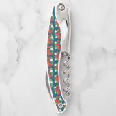 Erdbeere und Blumen Blaues Muster Monogrammiert Kellnermesser (Rückseite)