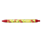 Erdbeere und Blumen Gelb Muster Monogrammiert Kugelschreiber (Vorderseite)