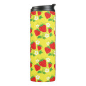 Erdbeere und Blumen Gelbes Muster Monogramm Thermosbecher (Nach links gedreht)