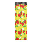 Erdbeere und Blumen Gelbes Muster Monogramm Thermosbecher (Rückseite)