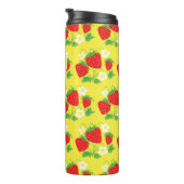 Erdbeere und Blumen Gelbes Muster Monogramm Thermosbecher (Nach rechts gedreht)