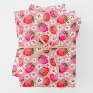Erdbeere und Blumen Geschenkpapier Set