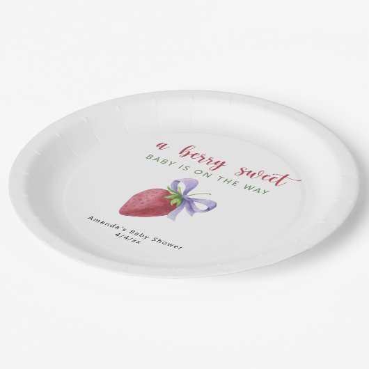 Erdbeere und Bugbrenne Baby Dusche Pappteller (Schrägansicht)