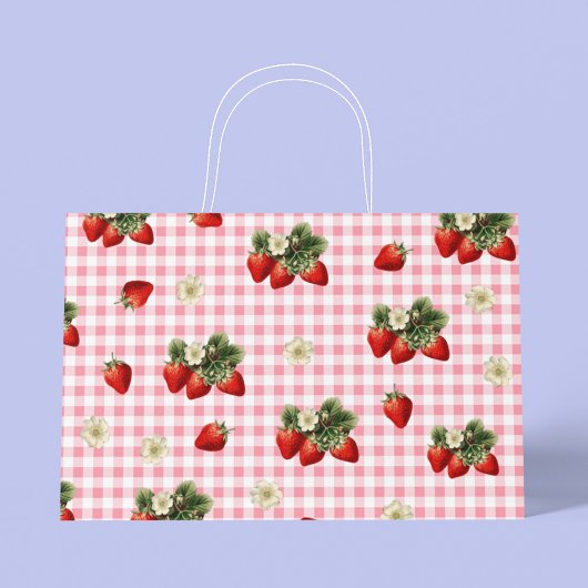 Erdbeere und Gingham niedlich Große Geschenktüte